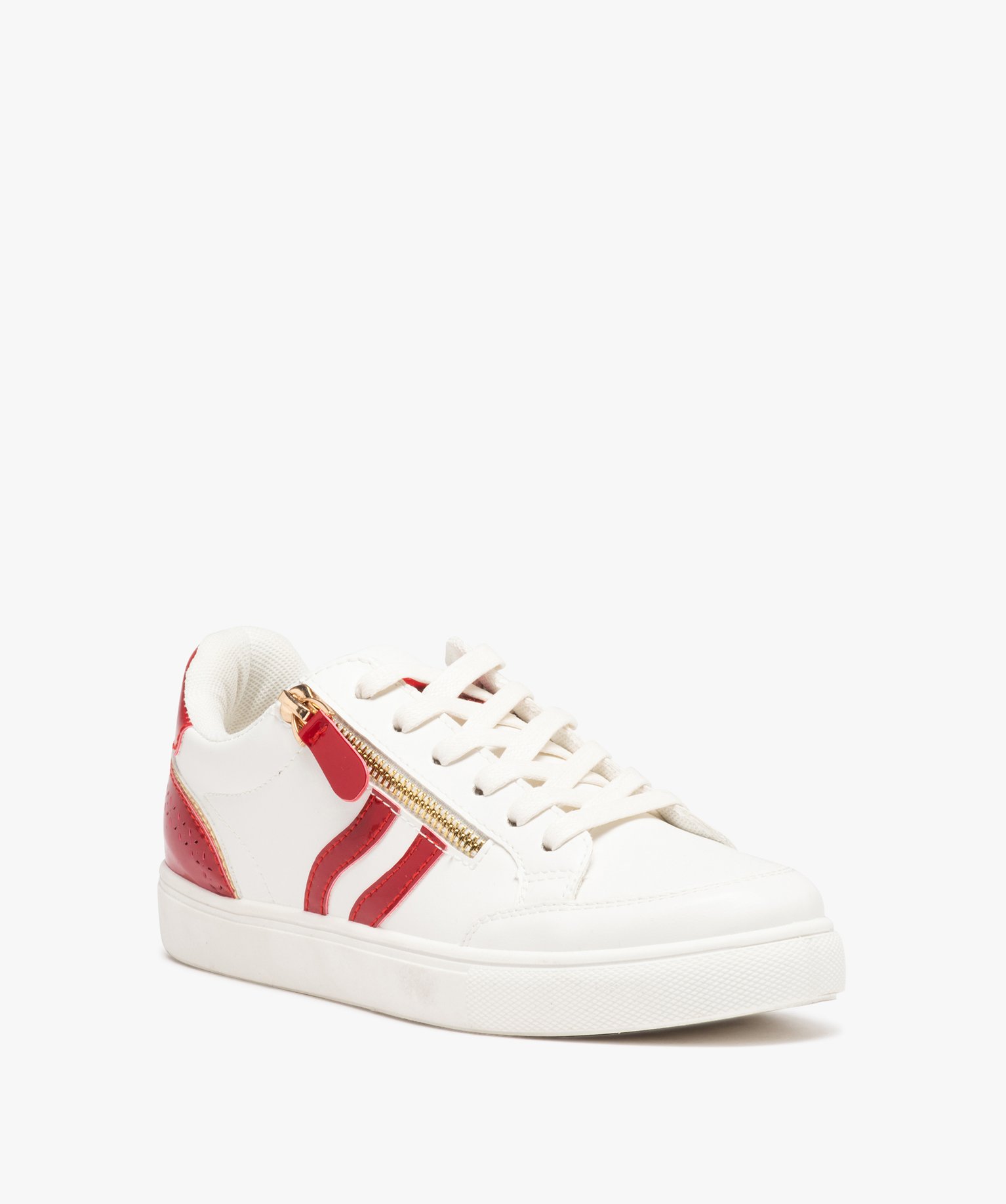 Baskets femme à zip fantaisie avec détails vernis contrast... blanc | GEMO