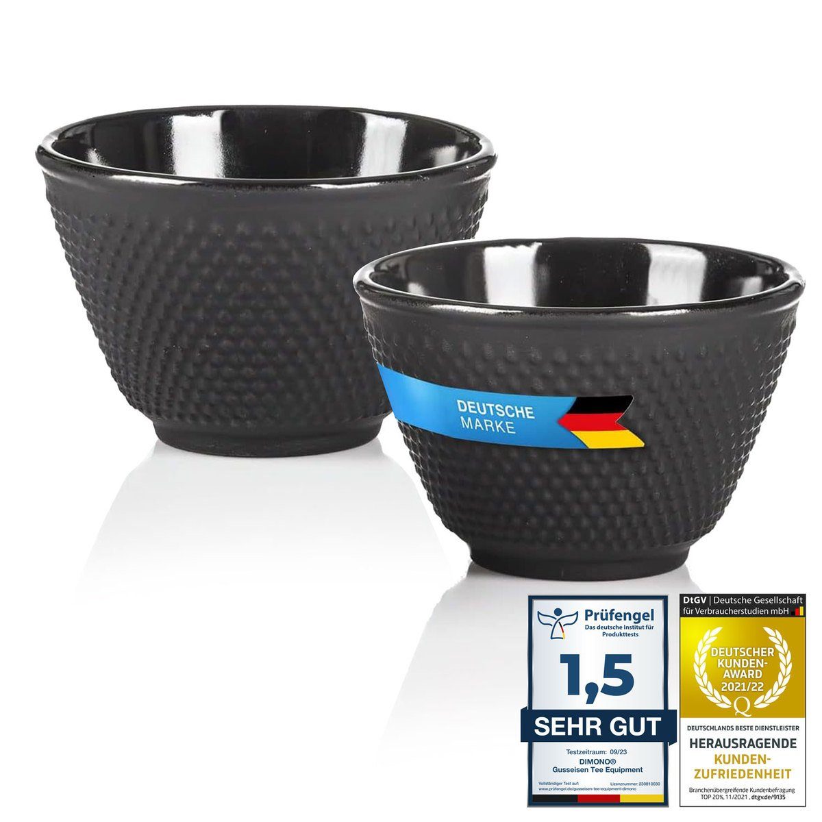Dimono Teekanne Gusseisen Teebecher Teetassen, (Traditionelles Tee-Set), Emaille