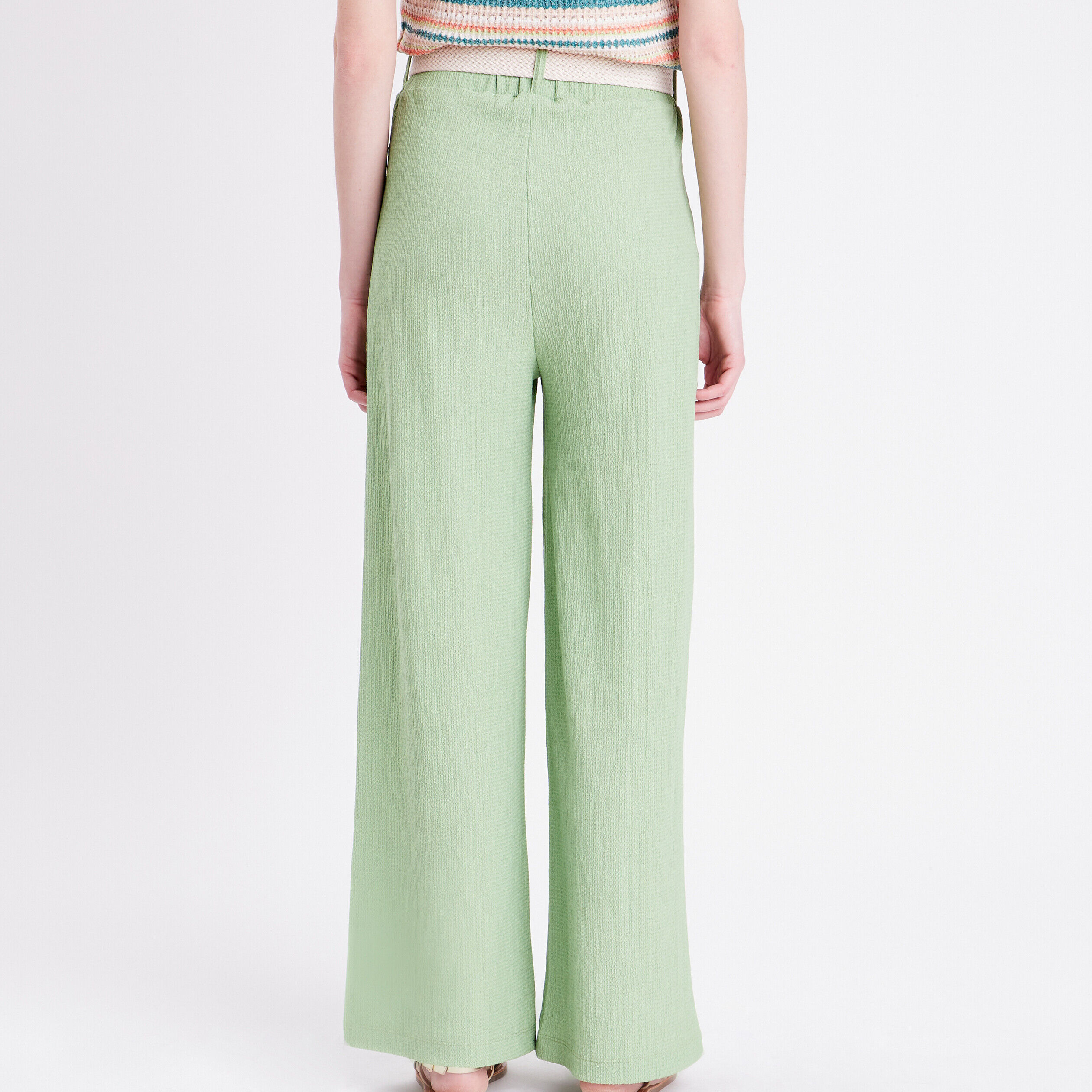 Pantalon large ceinturé vert clair femme | Cache Cache