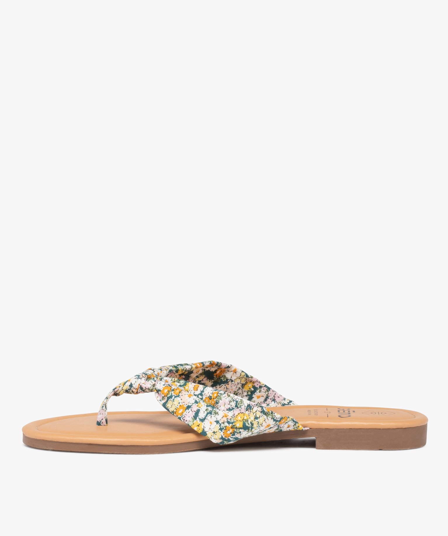 Tongs femme à talon plat et bride en toile drapée multicolore | GEMO
