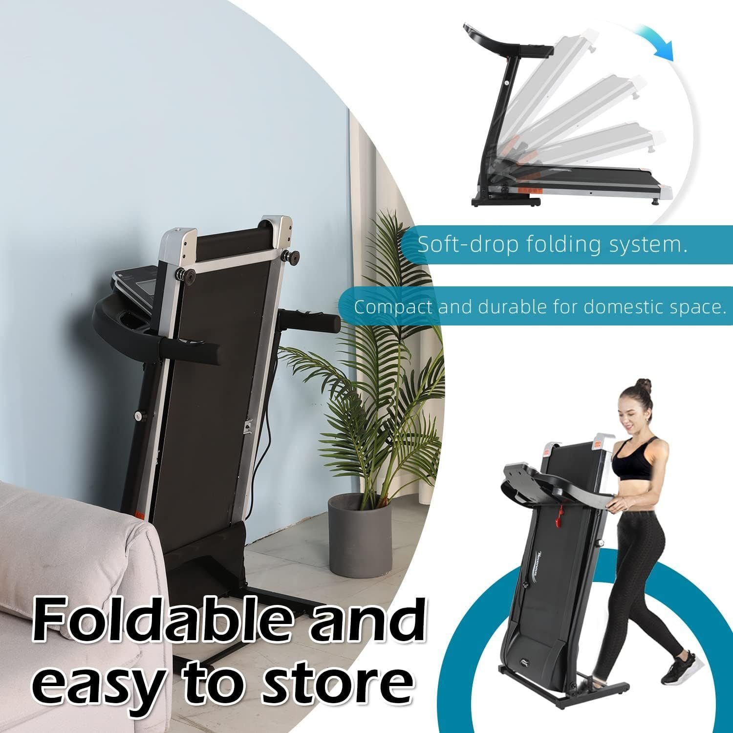 Novonova Laufband (Bluetooth APP, 2HP leiser Elektromotor, LCD Display, SY-1025), elektrisches klappbar für zu Hause Laufband mit 12 Trainingsprogrammen