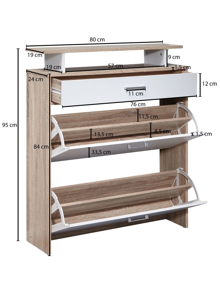 KADIMA DESIGN Schuhkipper | Sonoma Eiche, 80x95x24cm, Schublade günstig kaufen onesize