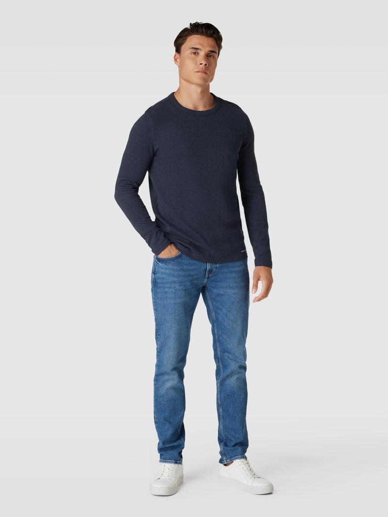 Longsleeve mit Label-Print in dunkelblau meliert