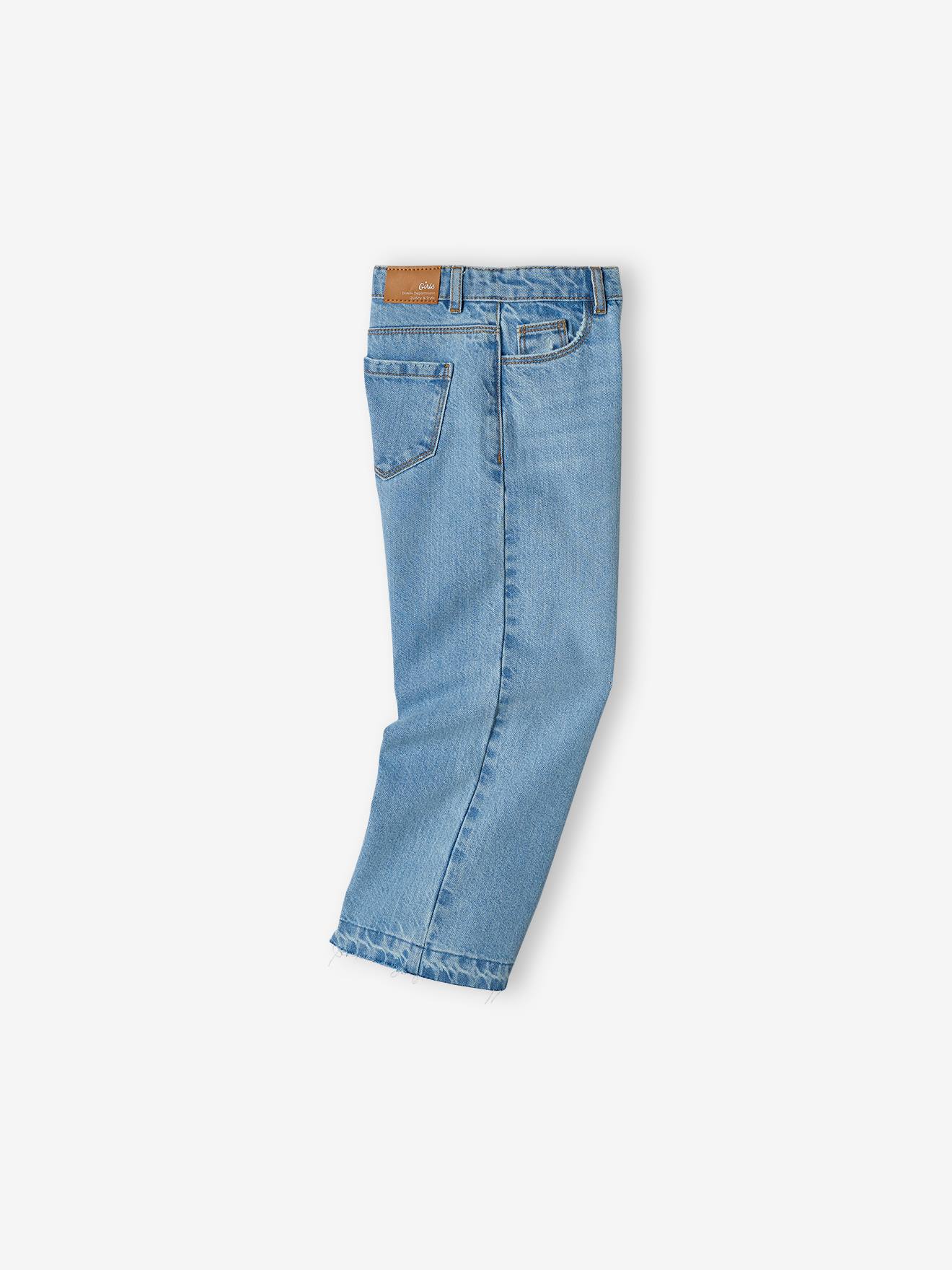 Jean large fille bas effiloché denim bleached