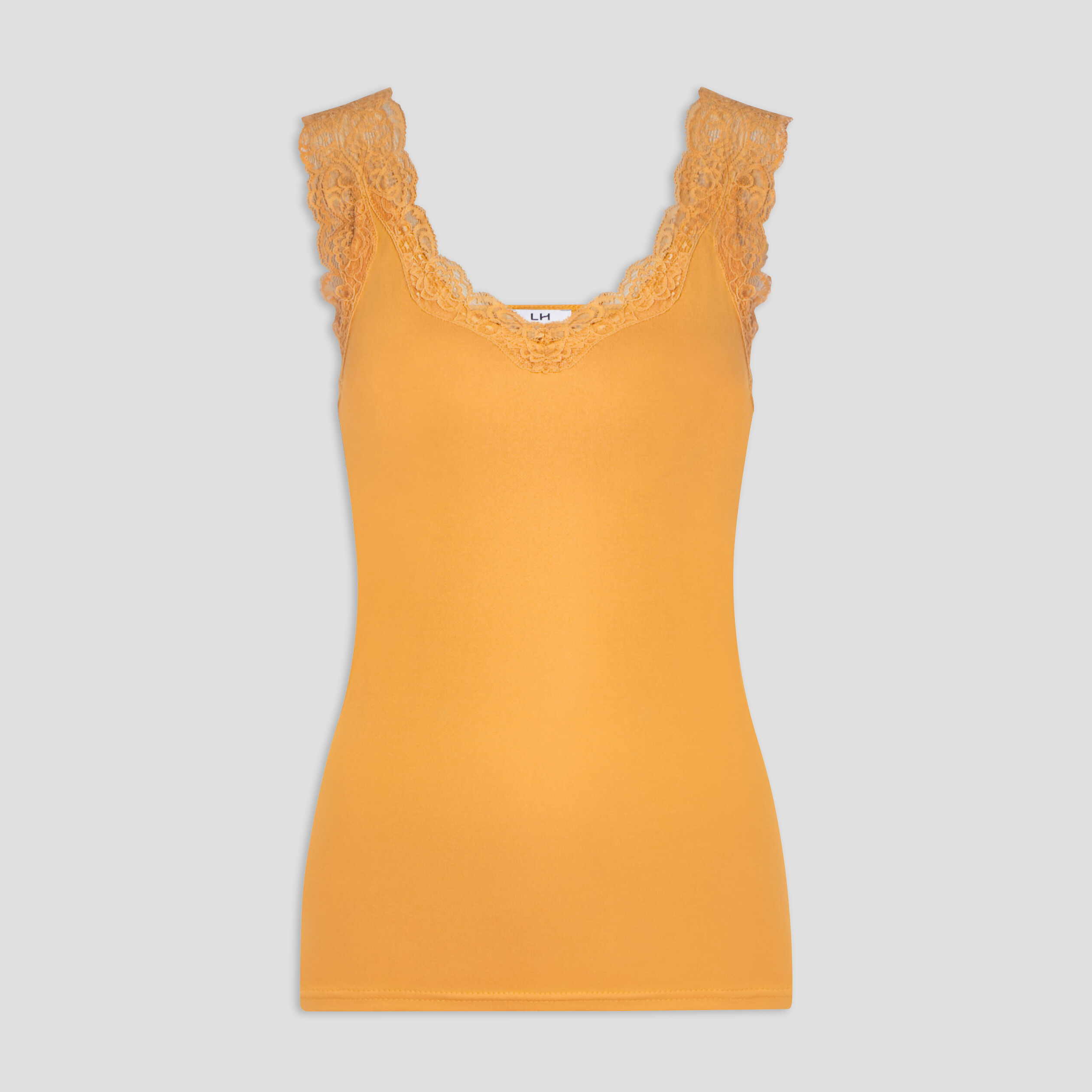 Débardeur détail dentelle ajusté jaune moutarde femme | La Halle