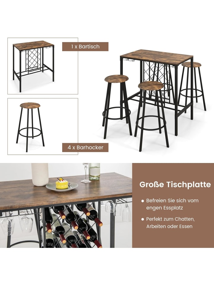 COSTWAY 5 tlg. Set Bartisch in Braun günstig kaufen onesize