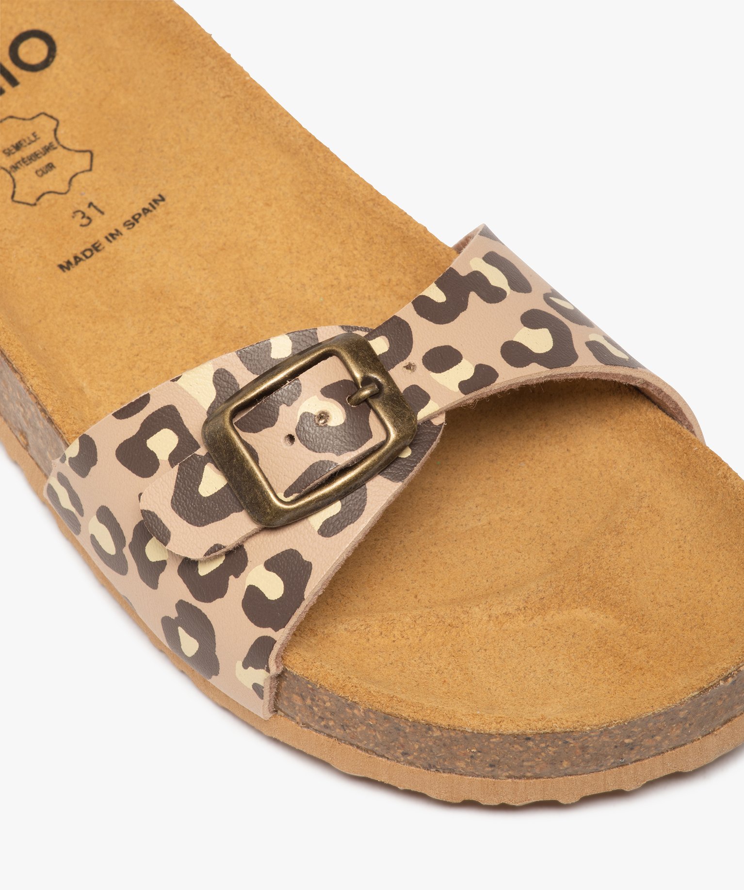 Mules fille à semelle liège et large bride à boucle rose | GEMO