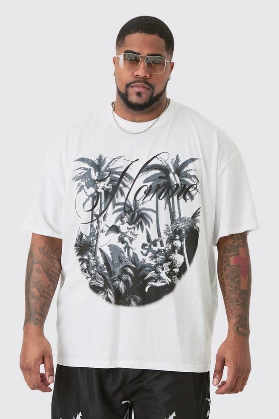 Plus Oversize T-Shirt mit Palm Renaissance Print