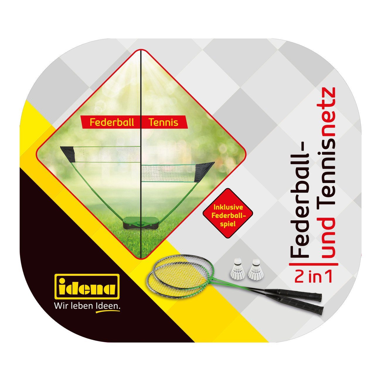Idena Federball Federball und Tennis 2 in 1 Set - 2 Netze, 2 Schläger, 2 Federbälle & 1 Koffer (Spar-Set)