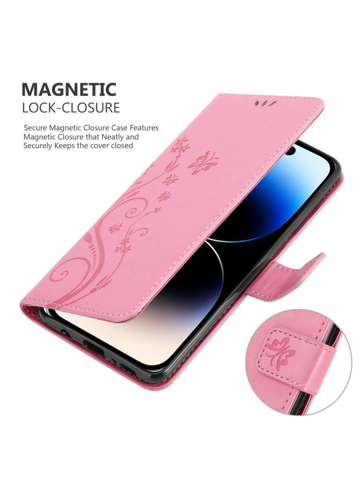 cadorabo Hülle für Apple iPhone 14 PRO Blumen Design in FLORAL ROSA günstig kaufen onesize