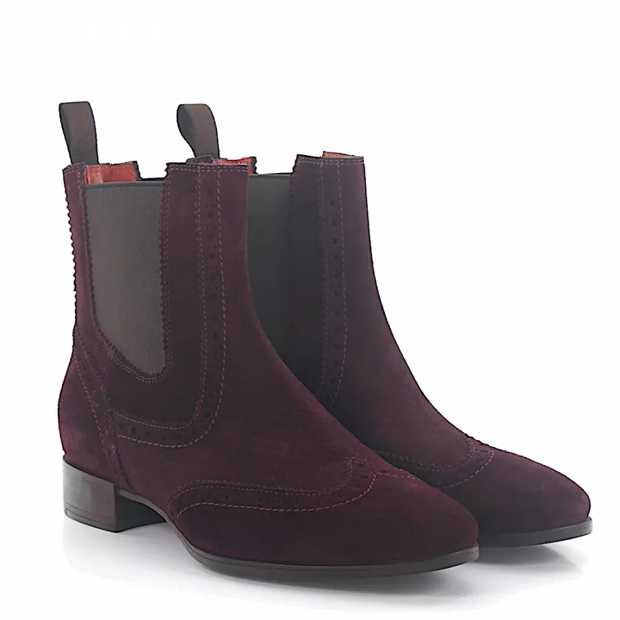 Santoni - Chelsea Boots Veloursleder bordeaux - rot