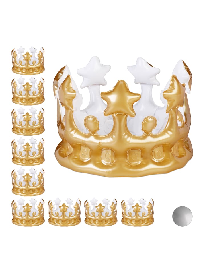 relaxdays 10x Aufblaskrone in Gold günstig kaufen onesize