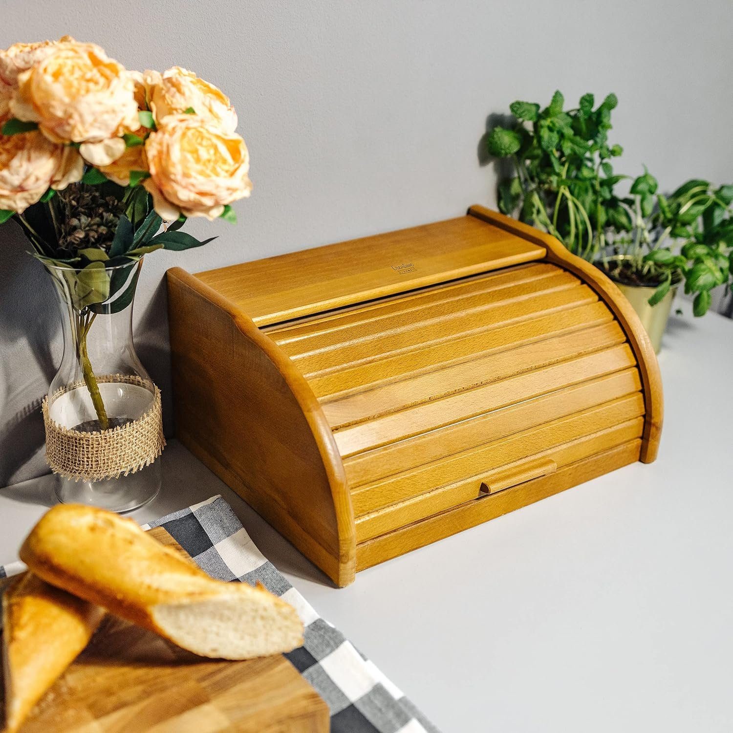 Creative Home Brotkasten Holz 38 x 28,5 x 17,5 cm Brotkiste mit Rolldeckel Brotbox
