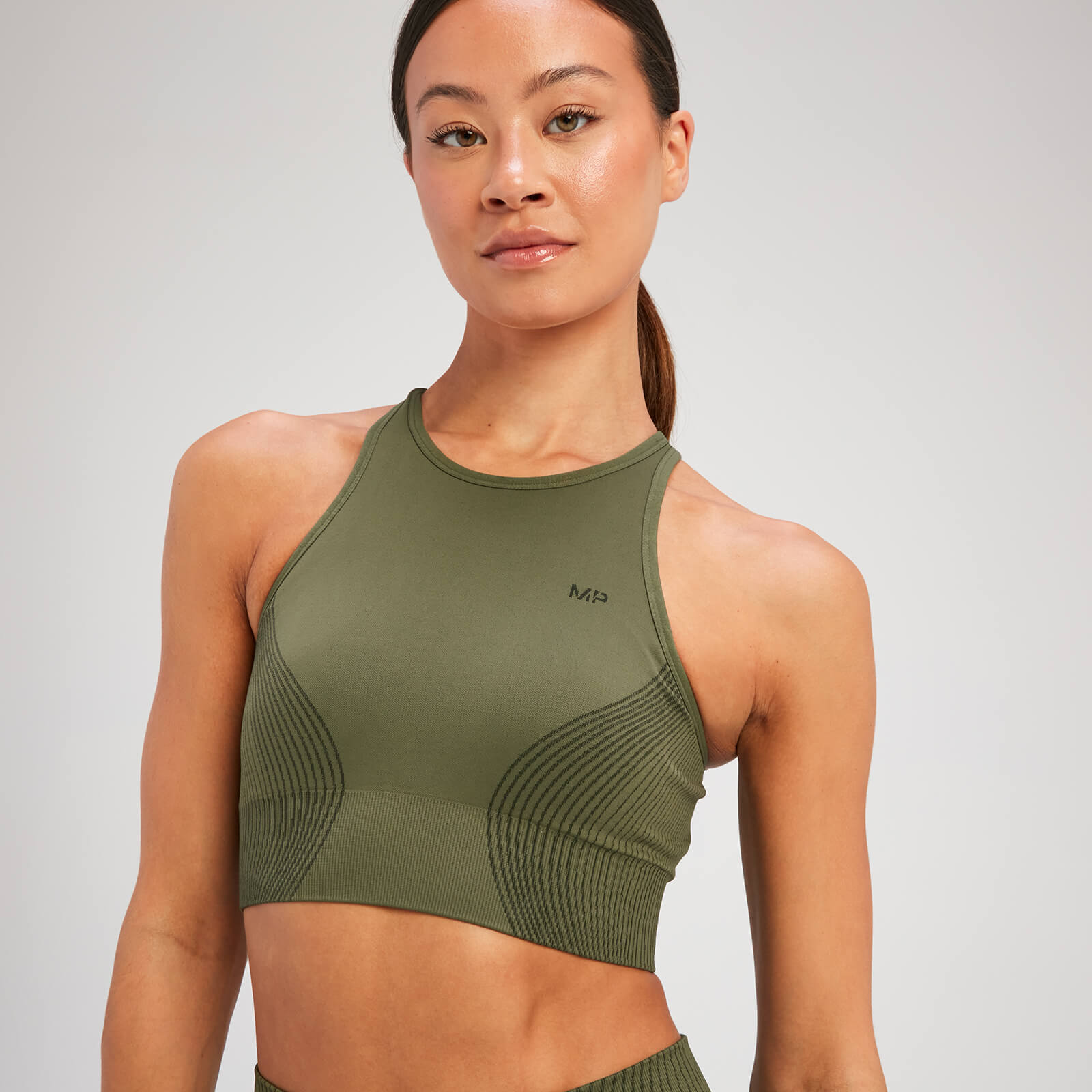 Brassière de sport sans coutures MP Tempo Illusion pour femmes – Vert olive
