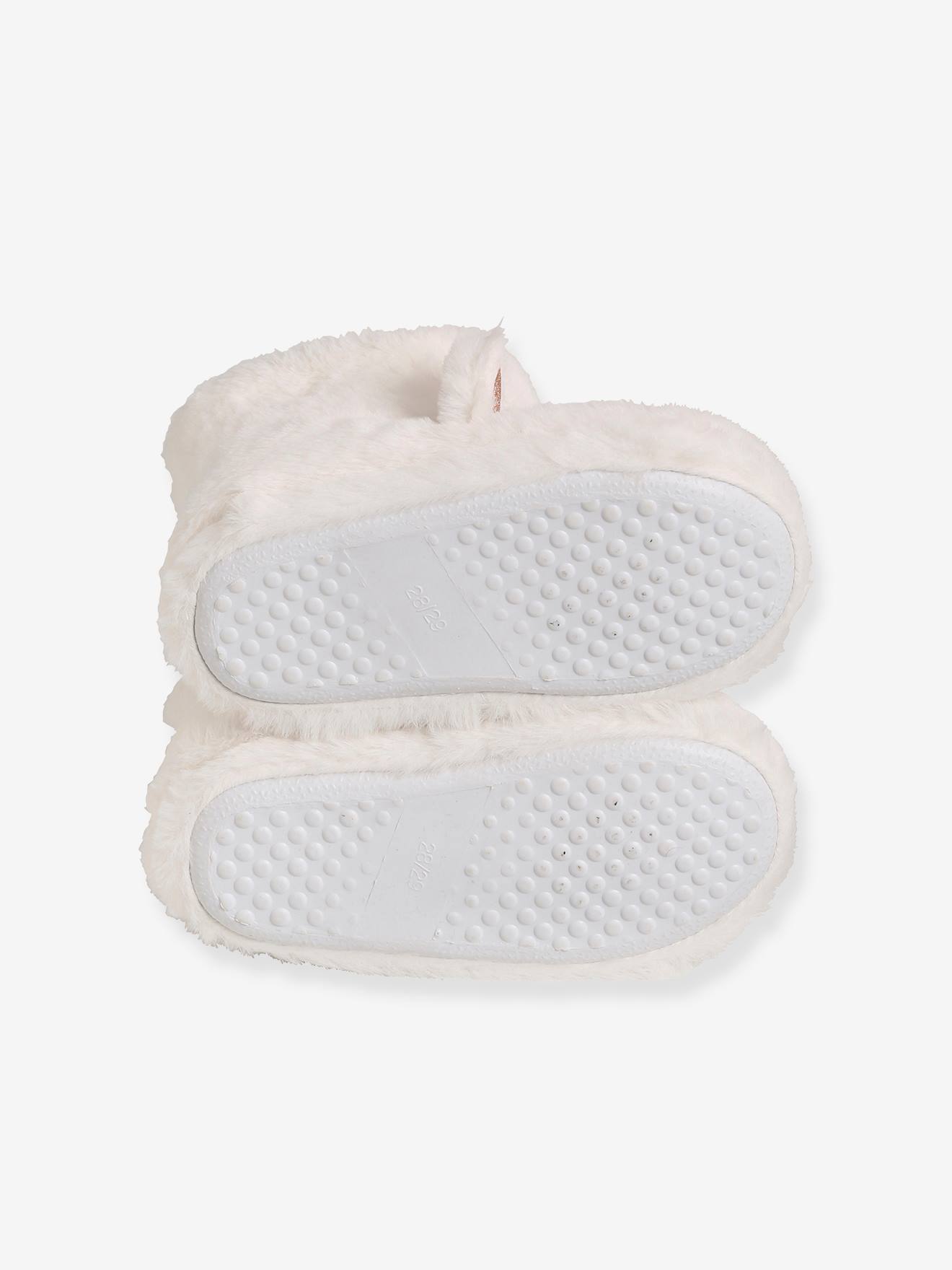 Chaussons montants licornes fille en peluche blanc
