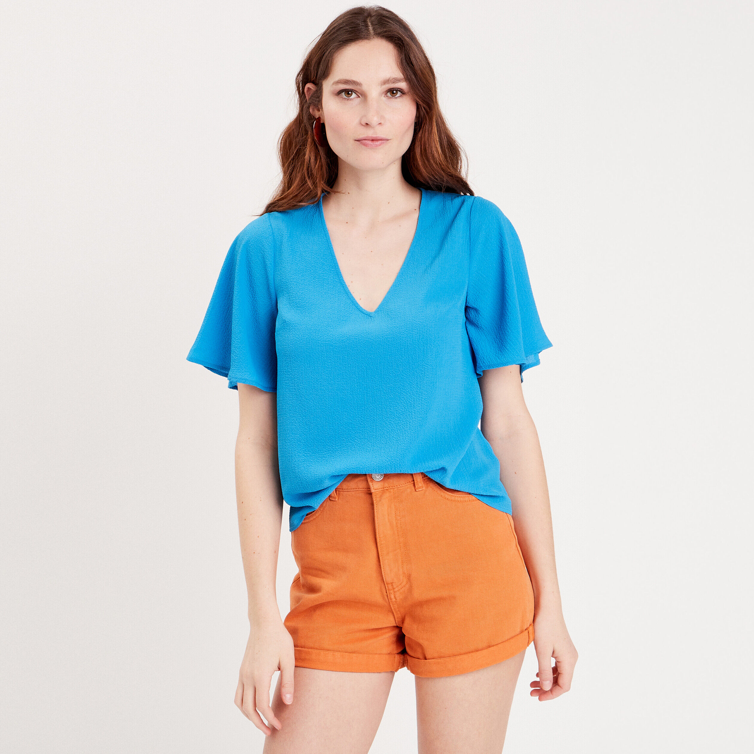 Blouse manches courtes bleu femme | Cache Cache