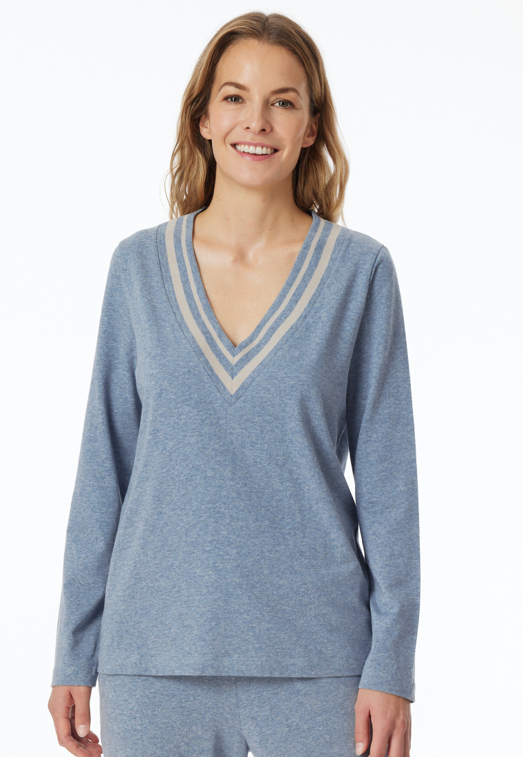 Shirt langarm V-Ausschnitt jeans-meliert - Mix+Relax