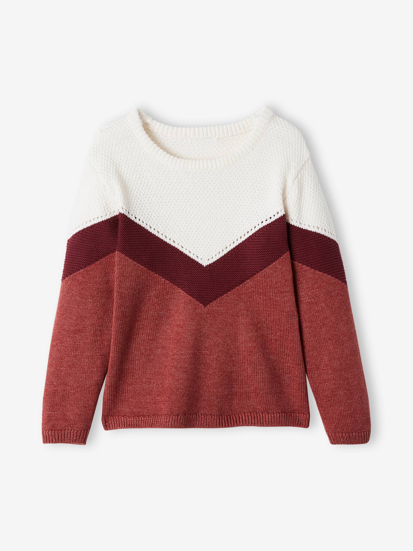 Pull colorblock fille vert