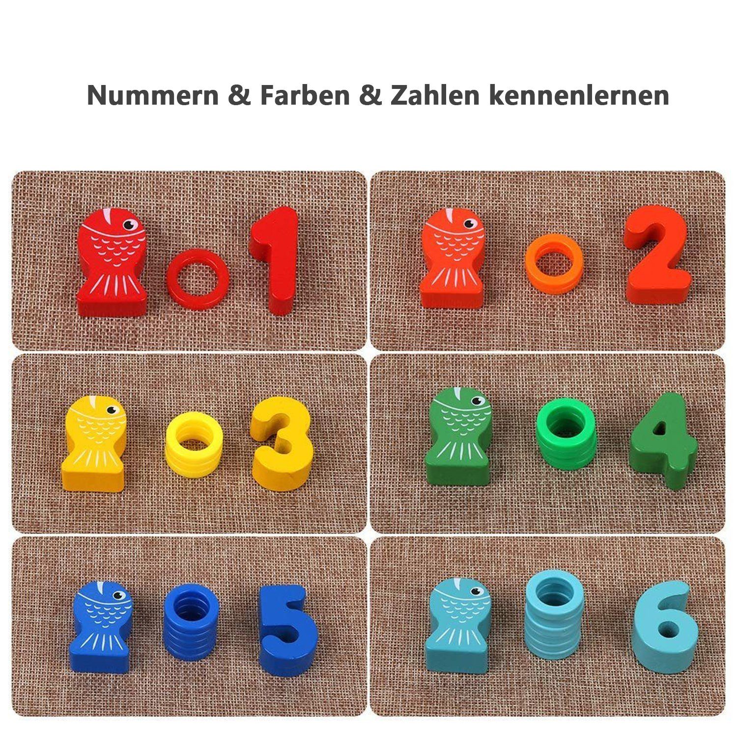 BeebeeRun Lernspielzeug Lernspielzeug Montessori Angelspiel (Multifunktionale Holzspielzeug Puzzlespiel, zum Erlernen von Zahlen und Farben für Kinder ab 3 Jahren)