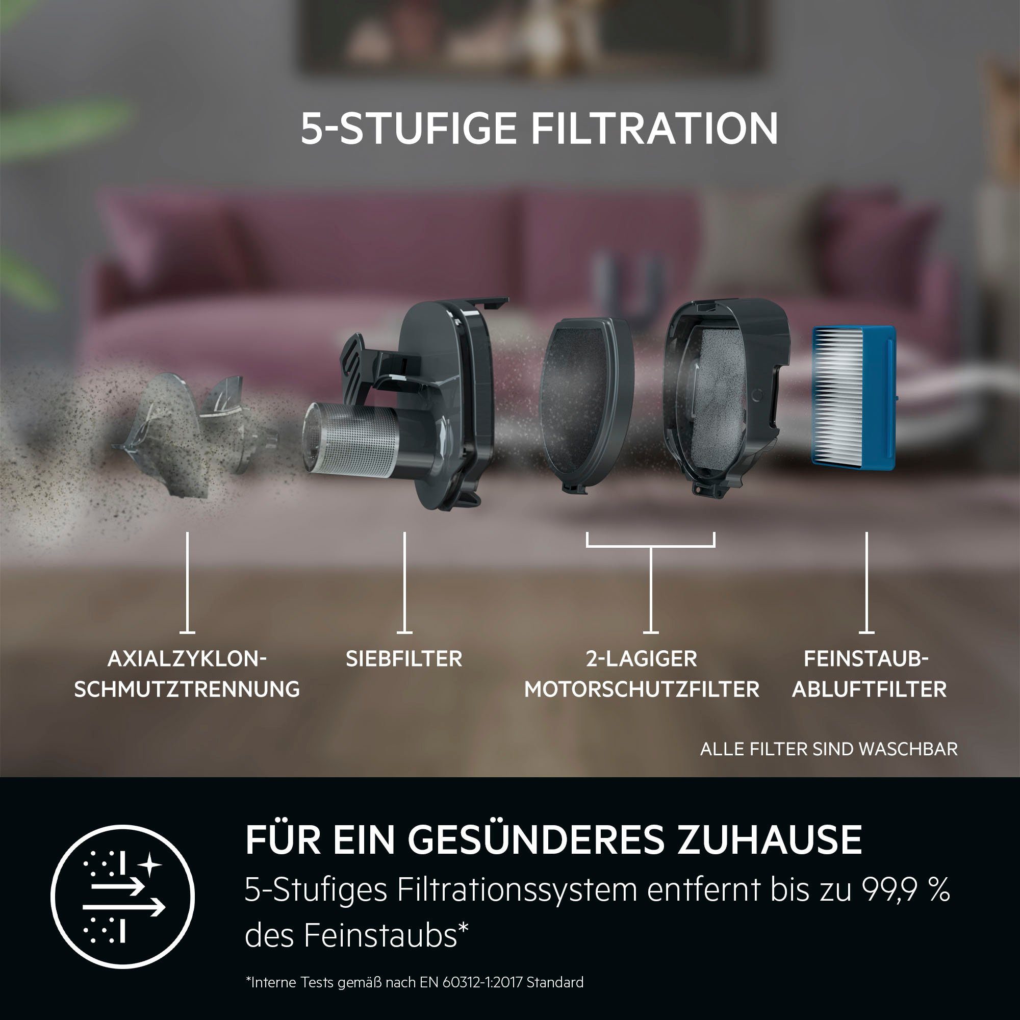 AEG Akku-Hand-und Stielstaubsauger CLEAN ÖKO 6000 (AS62B25ÖKO), beutellos, 2in1, leise 79dB(A), 47 % Recyclingmaterial, bis zu 55 Min. Laufzeit