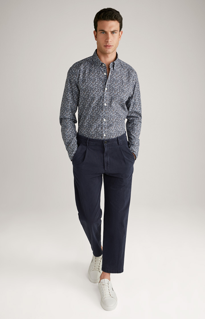 Baumwollhemd Hanson in Dunkelblau/Offwhite