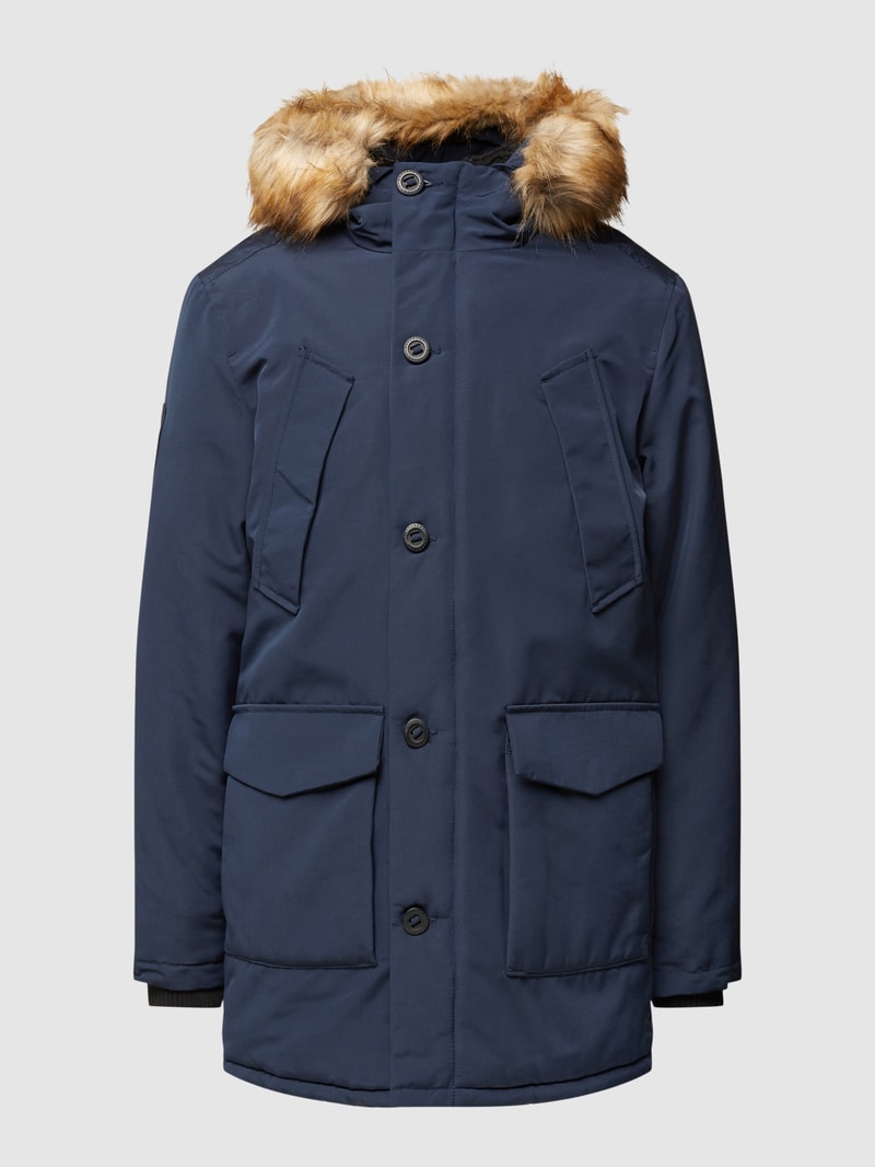 Parka mit Kapuze mit Webpelz-Besatz in dunkelblau
