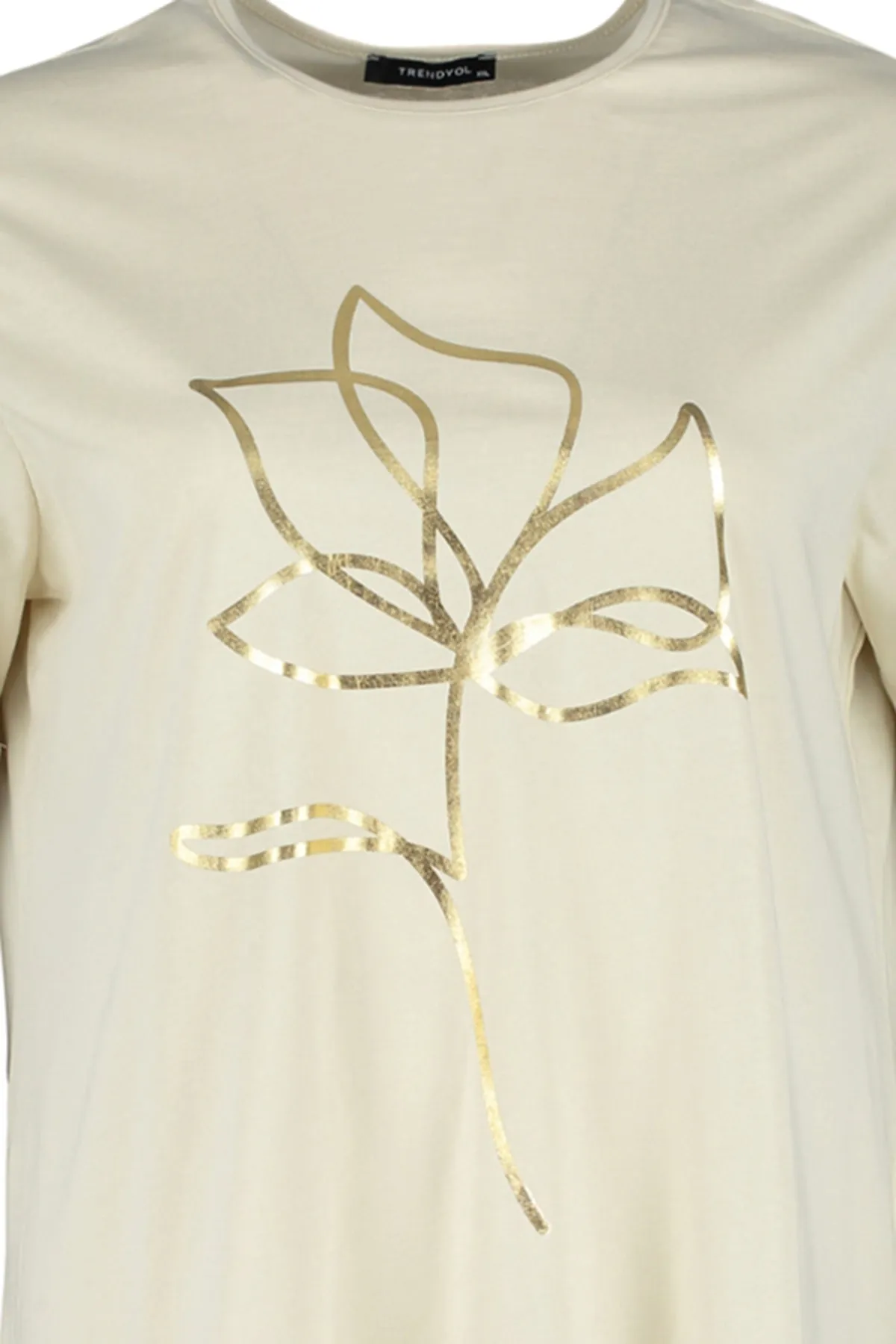 Trendyol Curve  Beige bedrucktes Strick-T-Shirt TBBSS22TS2287