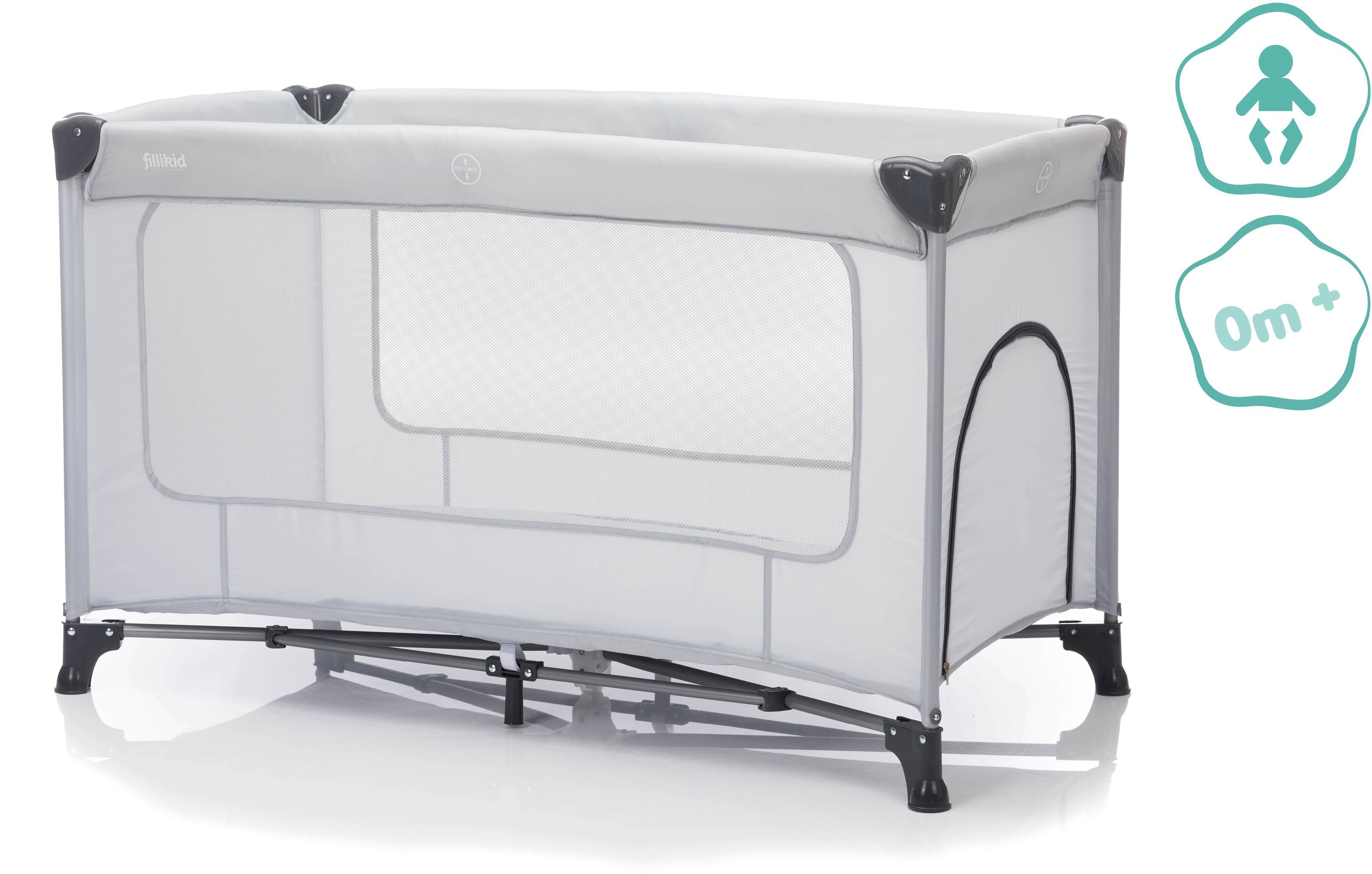 Fillikid Baby-Reisebett Nizza, steingrau, inkl. Transporttasche