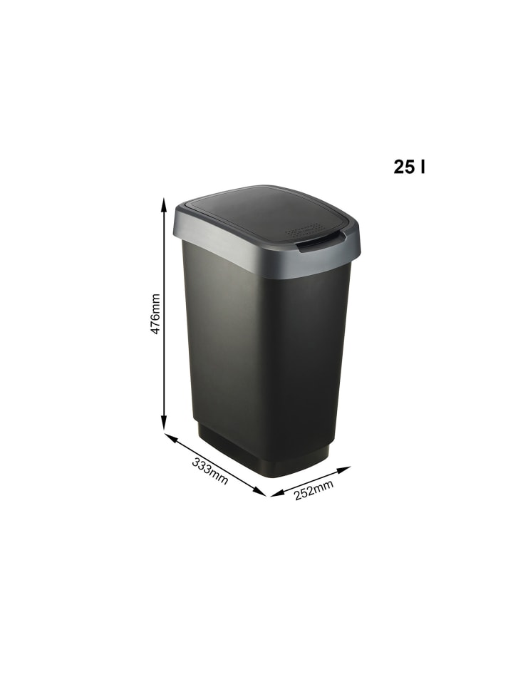 Rotho Twist Mülleimer mit Deckel 25l, Kunststoff (PP)  in Dunkelsilber günstig kaufen onesize