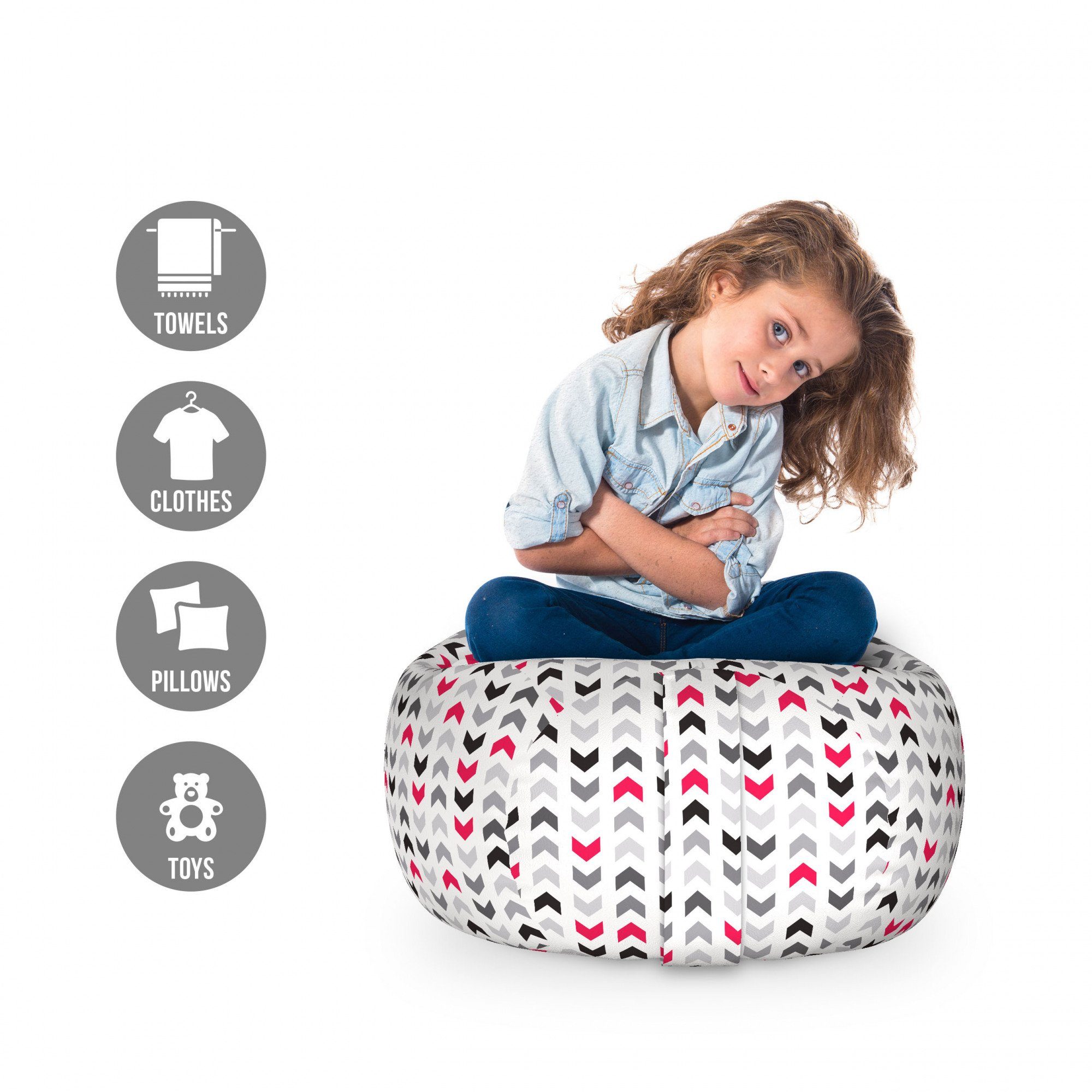 Abakuhaus Spielzeugtruhe Gefüllter Tier Organizer Waschbare Tasche für Kinder, Geometrisch Rote Zickzacke Chevron