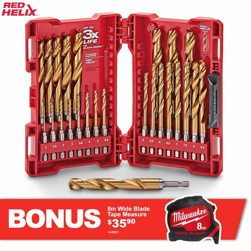 MILWAUKEE 2-13mm Metric 1/4-Hex Quick-Change HSS-TiN Jobber Drill Bit Set - RED-HELIX - 25 Piece 48894861