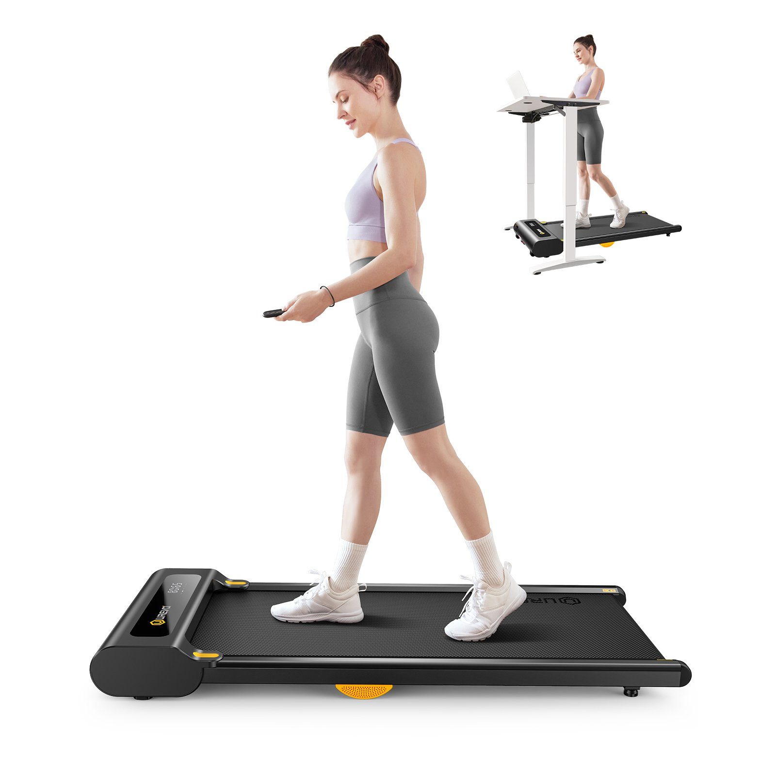 REDOM Laufband Profi Elektrisches Laufband Fitness Treadmill Sports Zuhause 1-6 km/h (8 Silikon-Stoßdämpfer und 2 zusätzliche weiche Gummikissen, Trainingspfade mit Fernbedienung und LED-Display, UREVO), Walking pad für Zu hause mit doppelter Stoßdäm