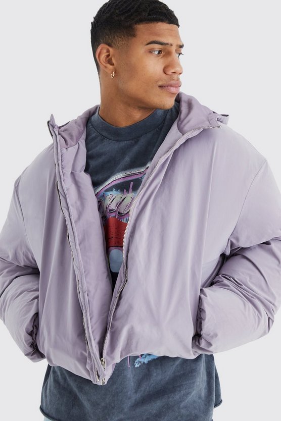 Kastige Nylon-Steppjacke mit Kapuze