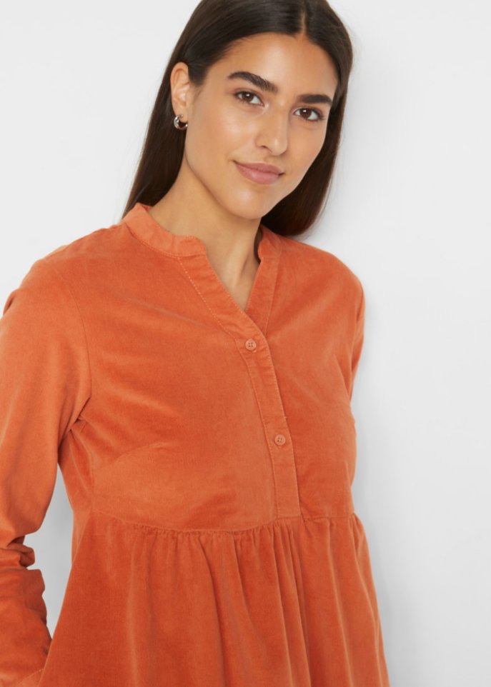 Baumwoll-Cord-Kleid mit Taschen in A-Line, knieumspielend
