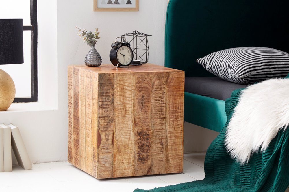 riess-ambiente Beistelltisch FACTORY 40cm natur, Nachttisch · Massivholz · Hocker · mit Rollen · Industrial · Mangoholz
