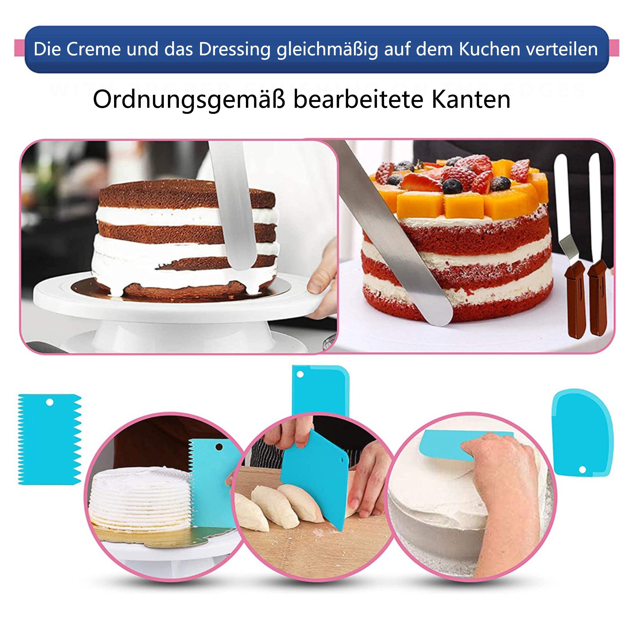 KÜLER Tortenwerkzeug Kuchendrehscheibe DIY-Kuchenset Spachtel und Gebäckwerkzeug 35 Stück, (35-tlg), Tortenplatte Drehbar,Cake Decorating Turntable mit Zuckerguss