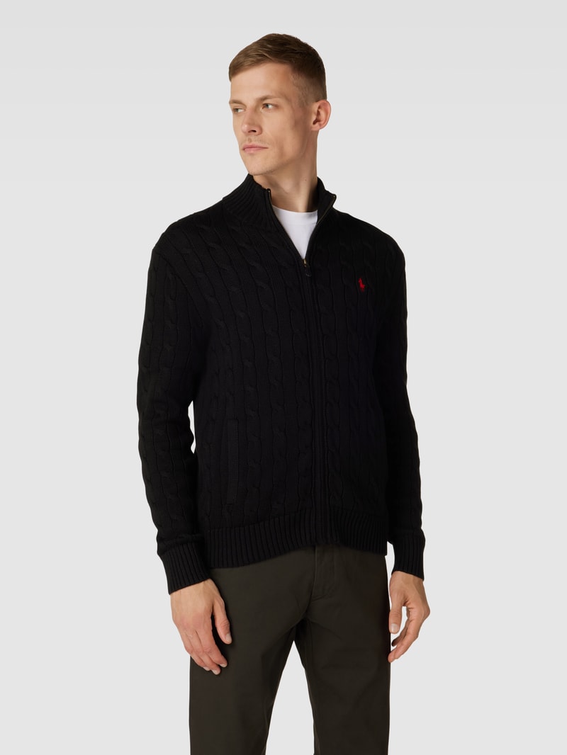 Strickjacke mit Logo-Stitching in schwarz