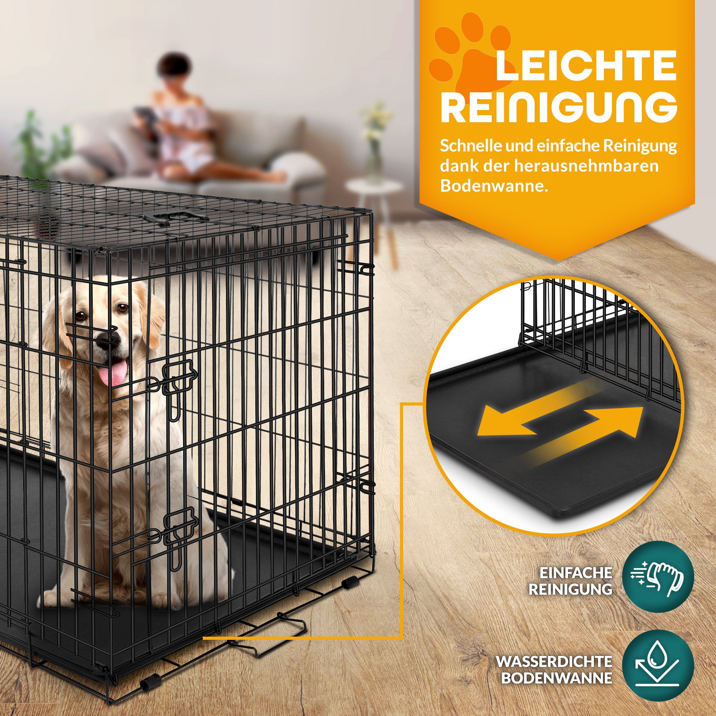 TRESKO Hundekäfig Metall Transportkäfig Auto faltbar mit 2 Türen, Hundebox mit Bodenschale, Transportbox Drahtkäfig