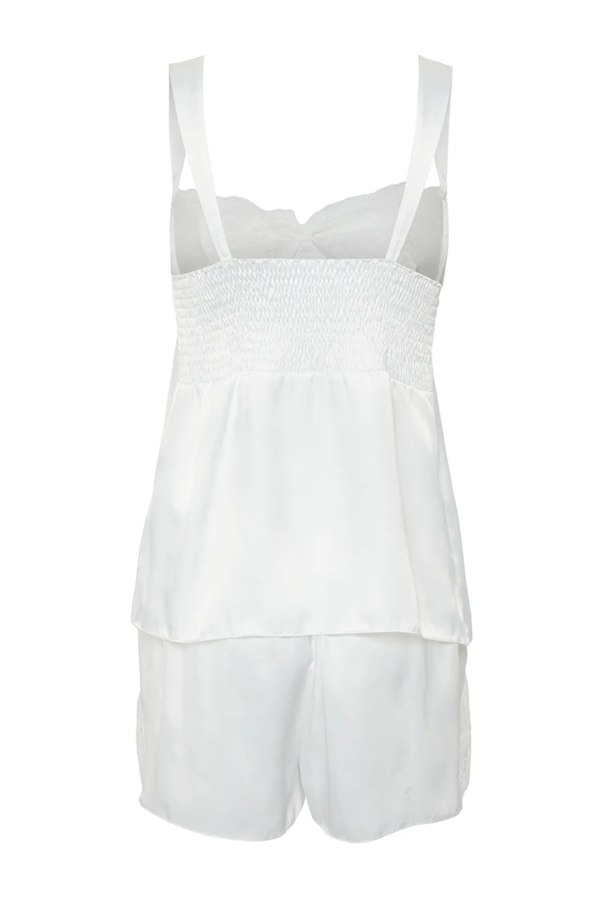 Trendyol Collection  Braut-Pyjama-Set aus Satin mit weißer Spitze und detaillierter Schnalle als Geschenk THMSS24PT00157