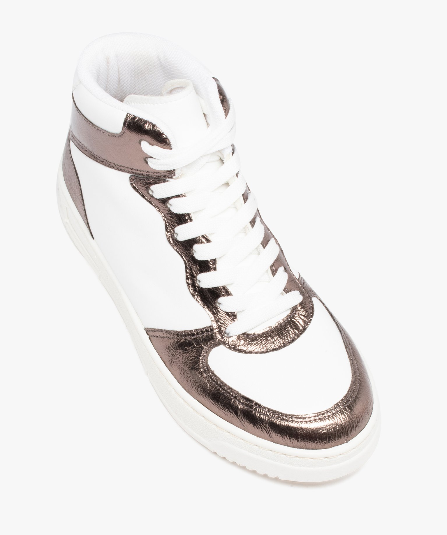 Baskets femme mid-cut à détails brillants blanc | GEMO