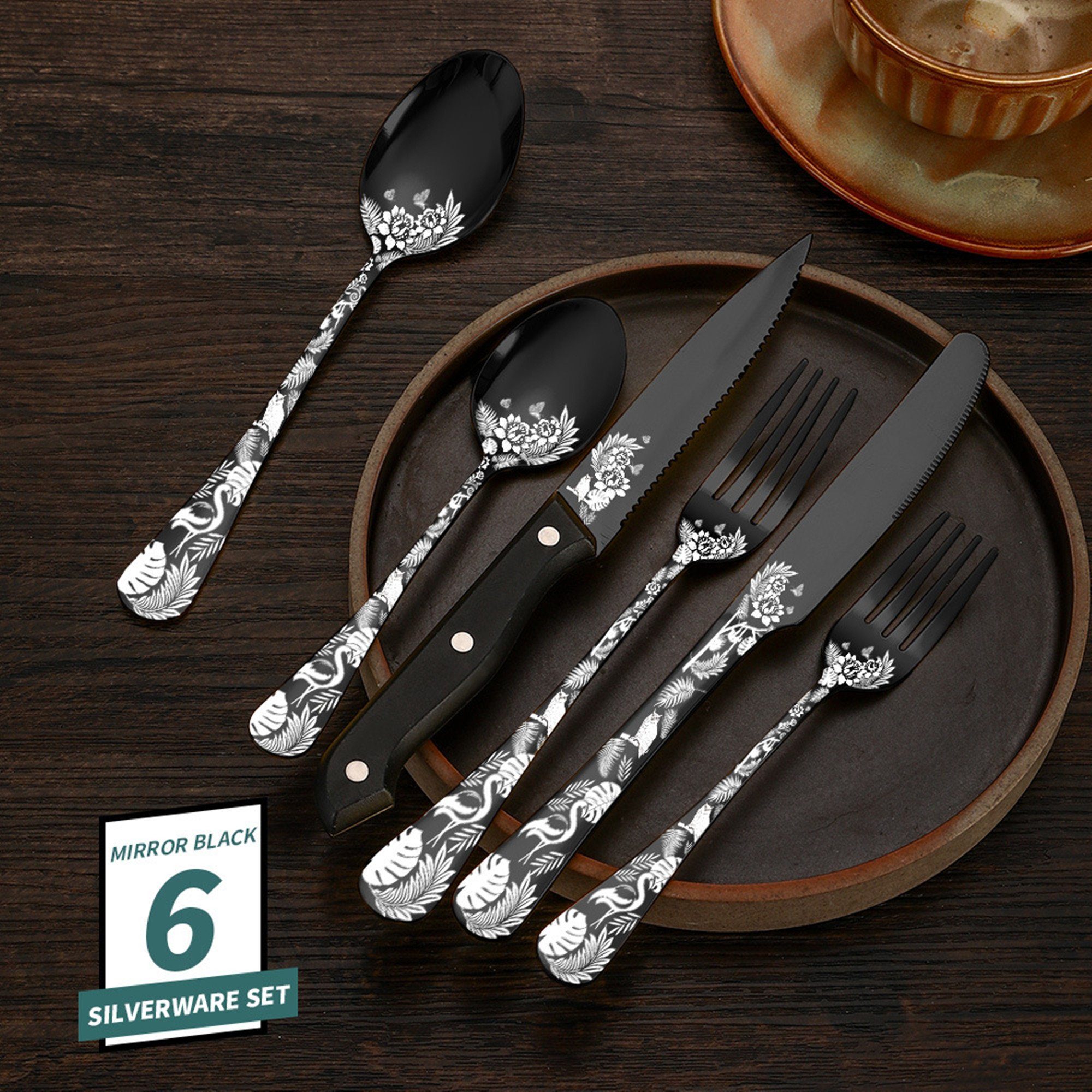 Tisoutec Besteck-Set Besteck-Set für 6 Personen, 24 teilig Essbesteck Set inkl. Messer, Besteck Edelstahl Spiegelpoliert,Steakbesteck, Spülmaschinenfest