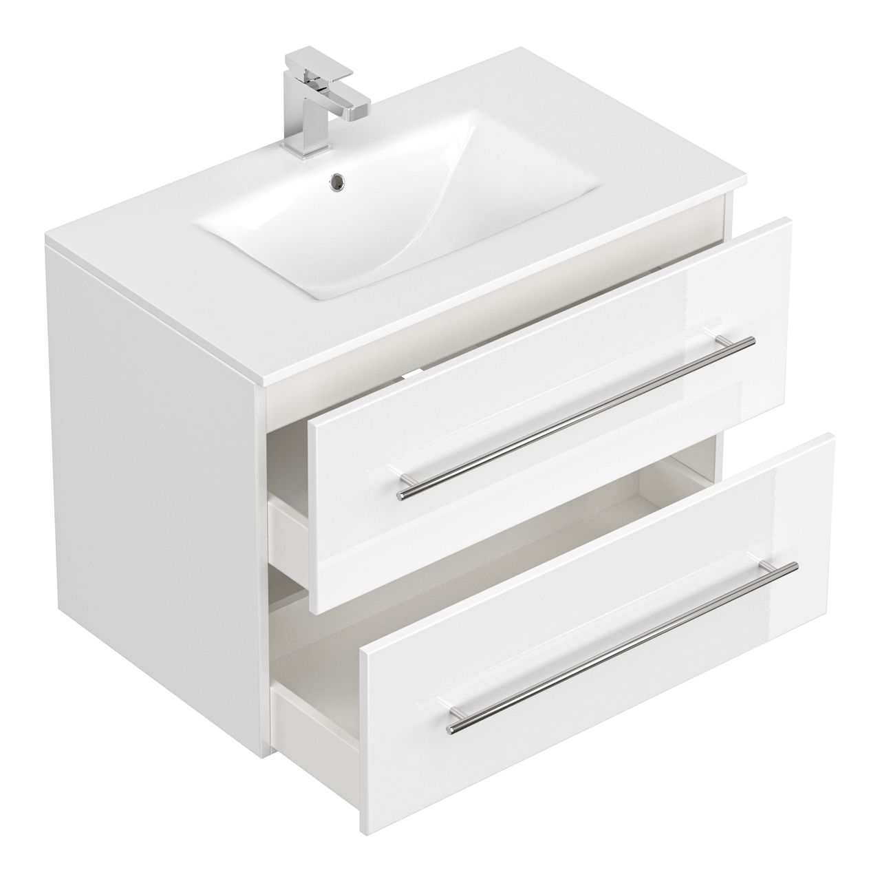 Posseik Badmöbel-Set Homeline 80 (2-teilig) weiß hochglanz inkl. Spiegelschrank mit Design LED-Lampe EEK: F