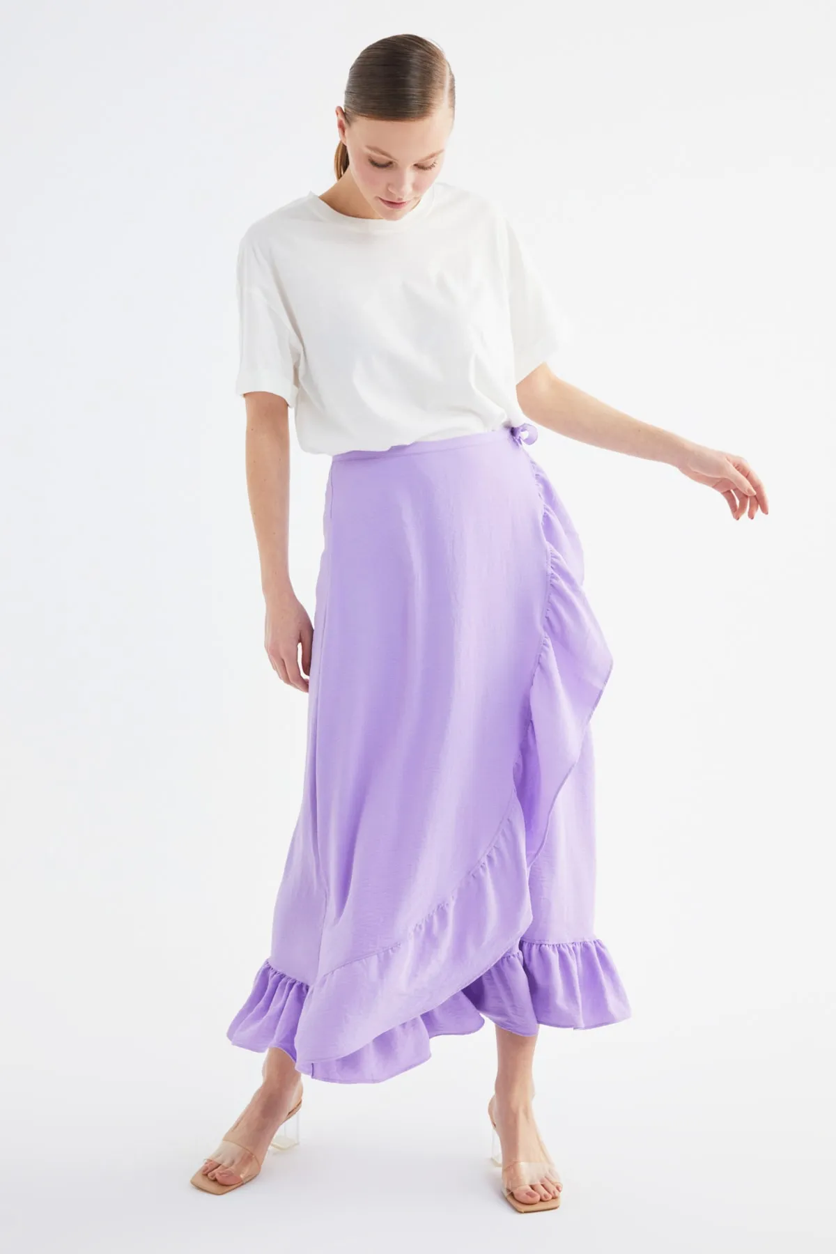 Trendyol Modest  Lila Wickelrock mit Volant aus Webstoff TCTSS21ET0579