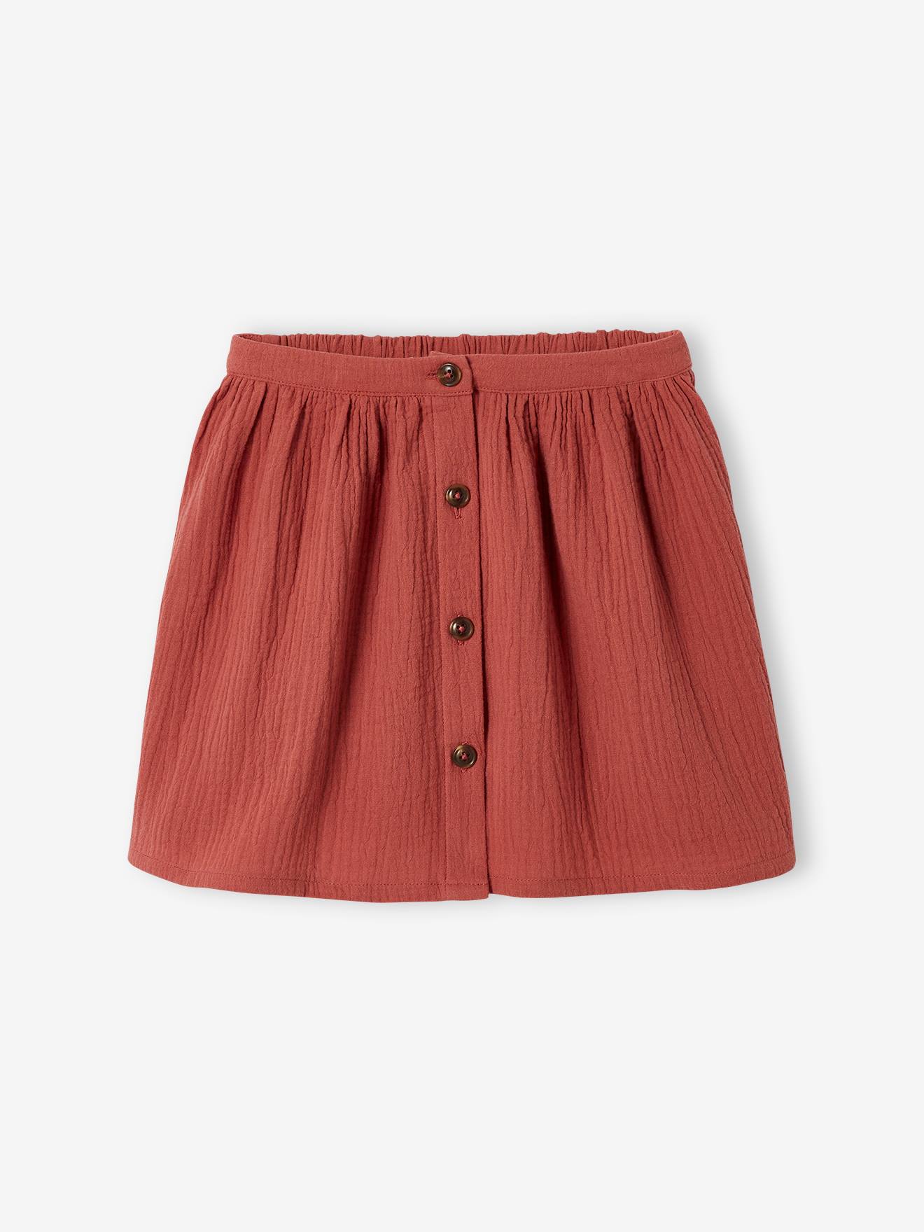Ensemble tee-shirt et jupe en gaze de coton fille terracotta