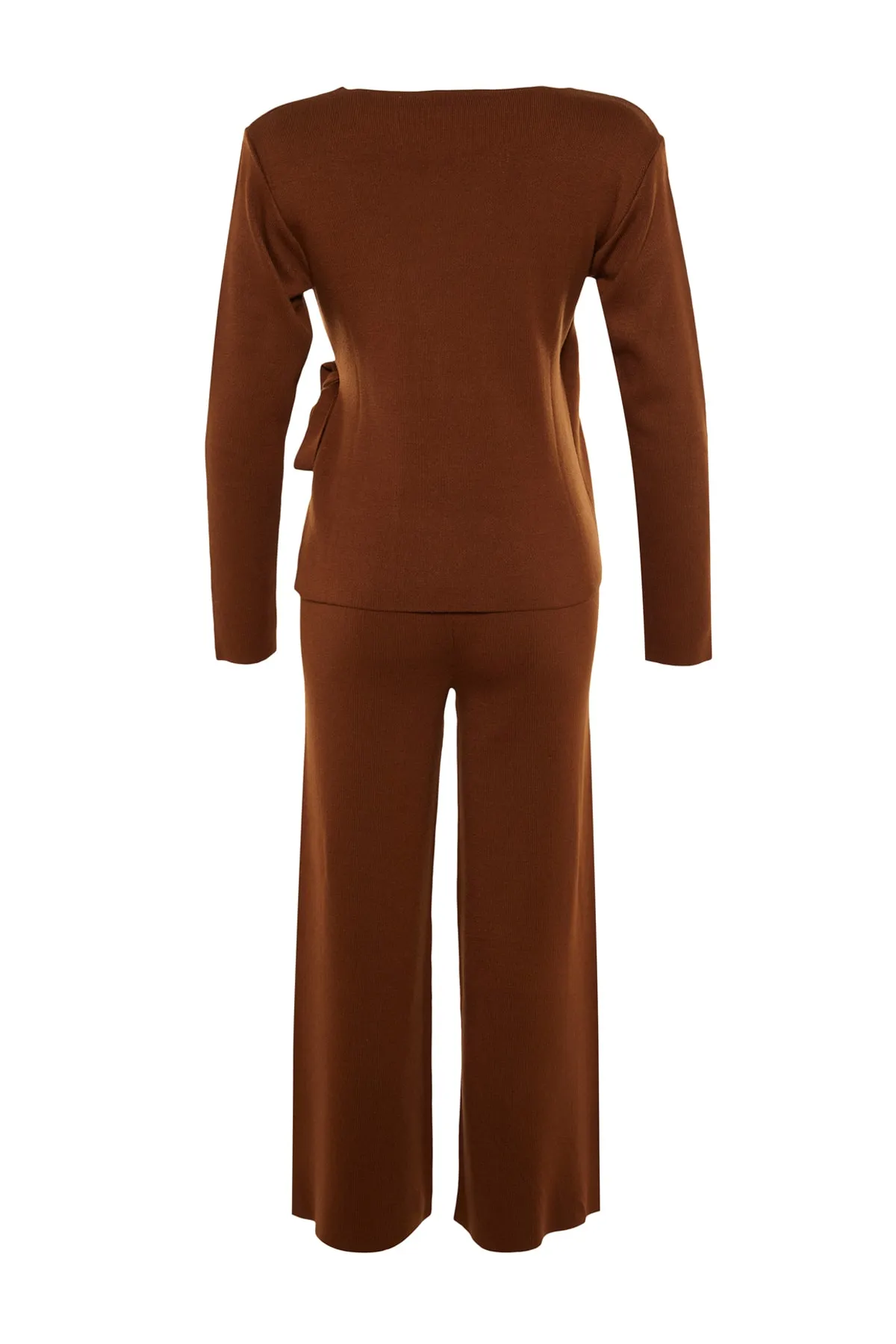 Trendyol Collection  Braunes Strickoberteil und -unterteil-Set mit Zweireiherkragen TWOAW23AU00182