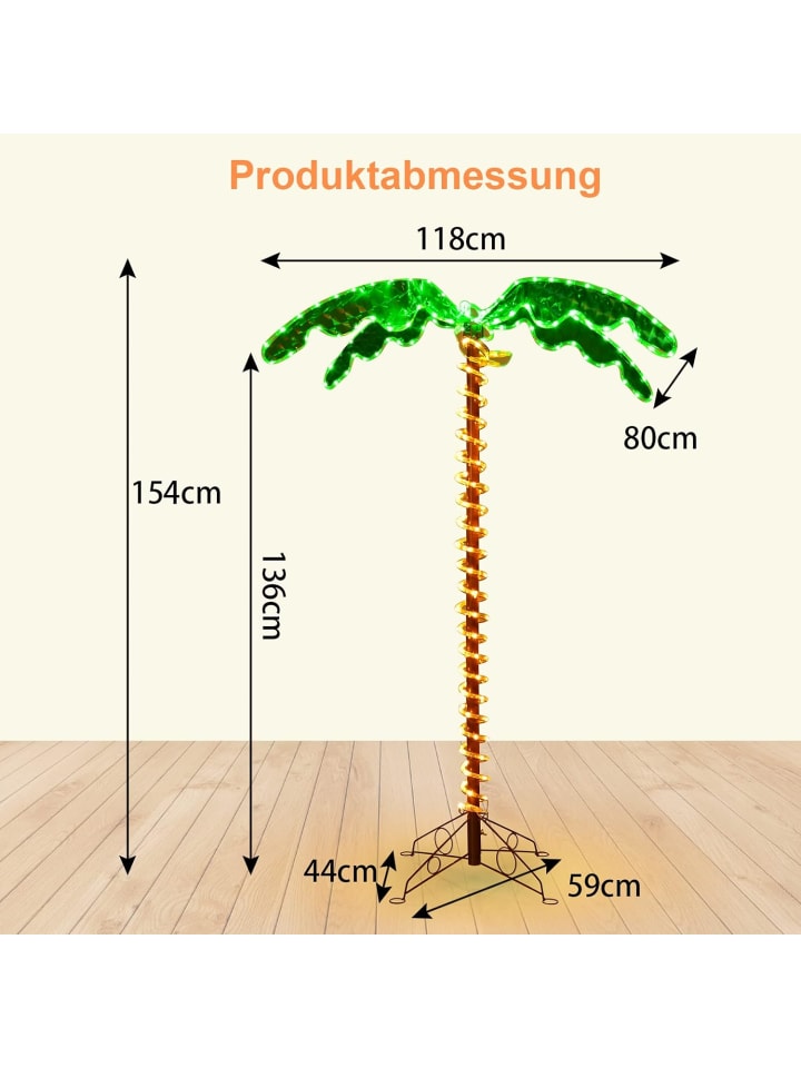 COSTWAY 154cm künstliche beleuchtete Palme in Grün günstig kaufen 80 cm