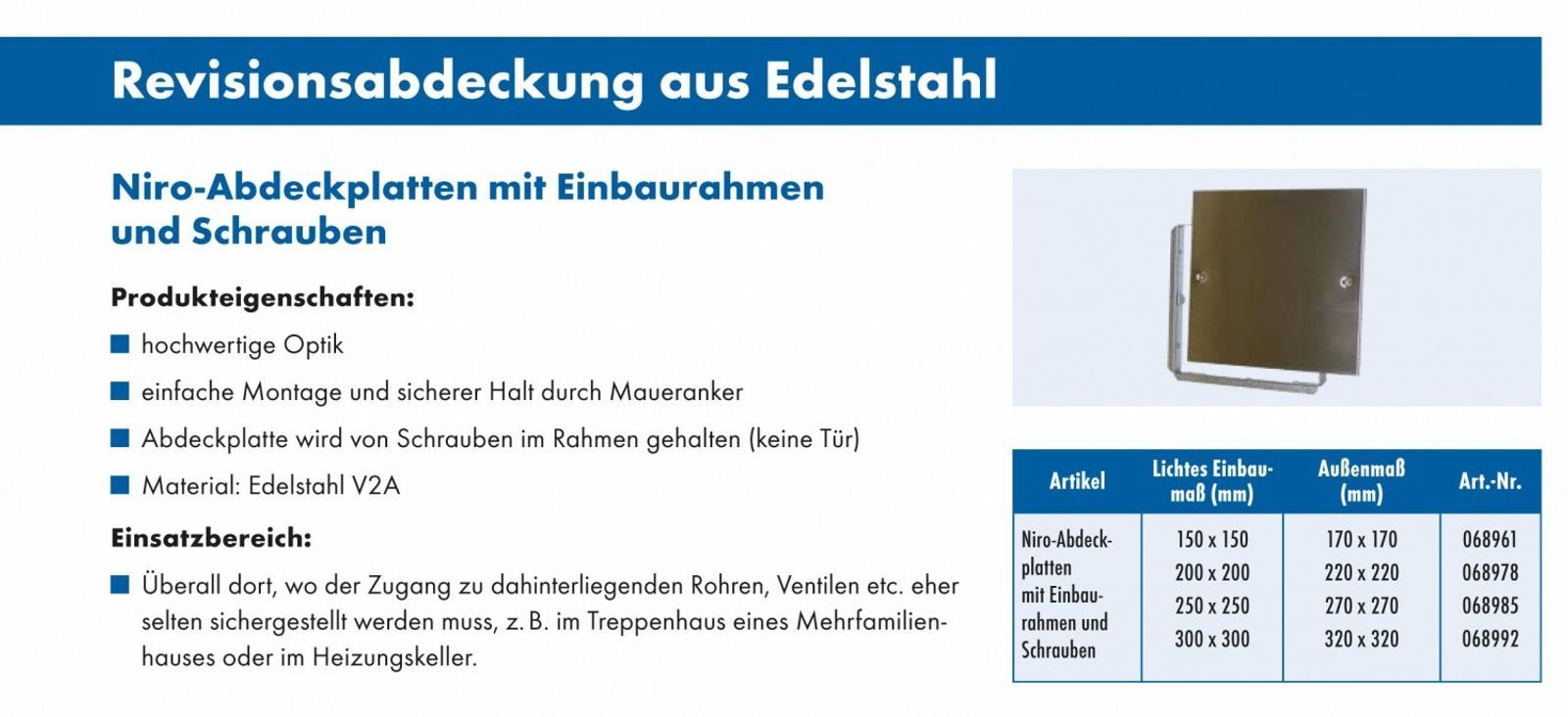 Marley Deutschland GmbH Edelstahl V2A Wandfliese Marley Niro Abdeckplatte Edelstahl Revisionsabdeckung 15x15cm Revisionsabdeckplatte, 0x0, weiß, für Wand- und Deckenmontage geeignet