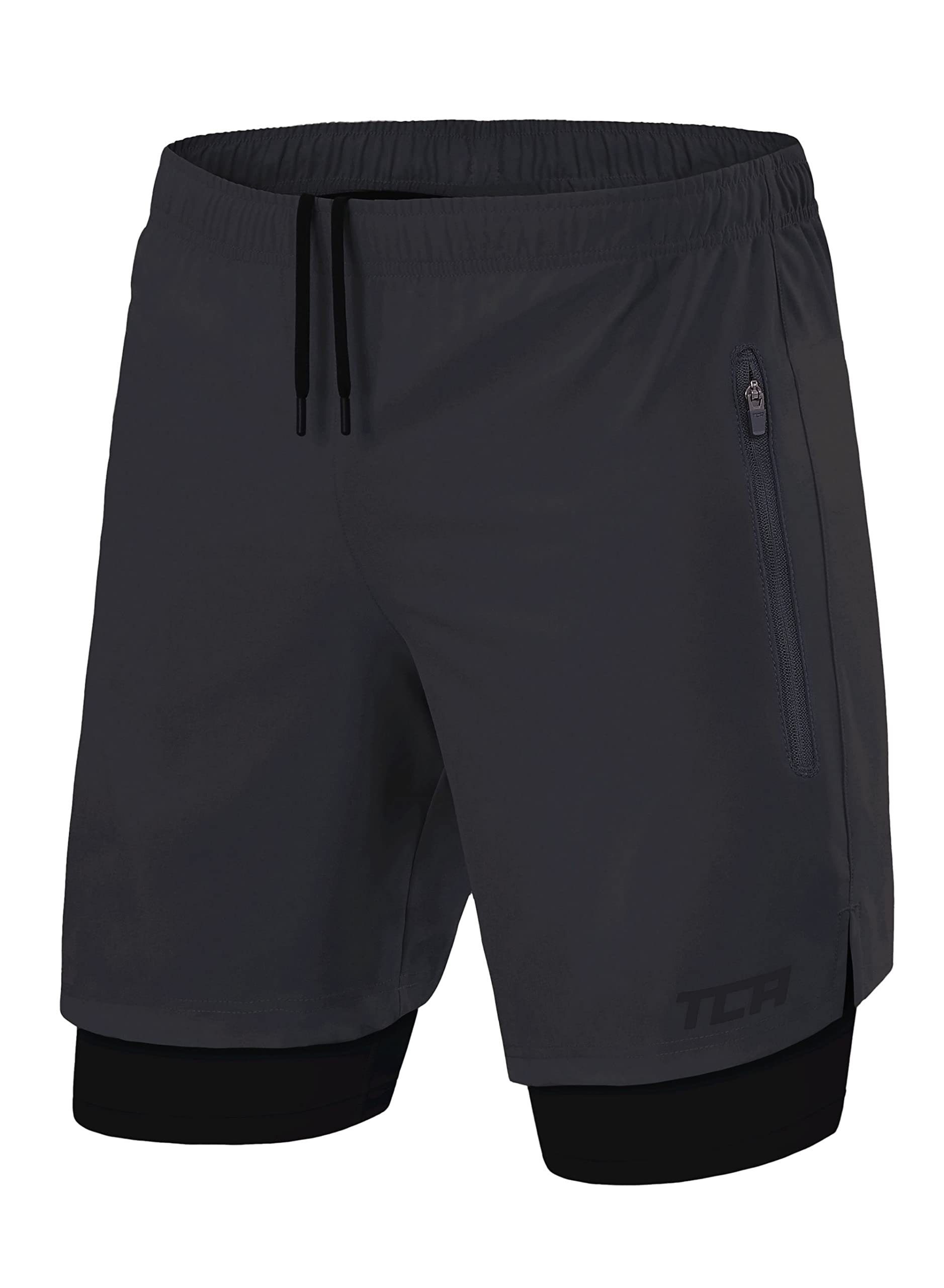 TCA Trainingsshorts TCA Herren 2-in-1 Laufhose - Grau (2X RV-Tasche)