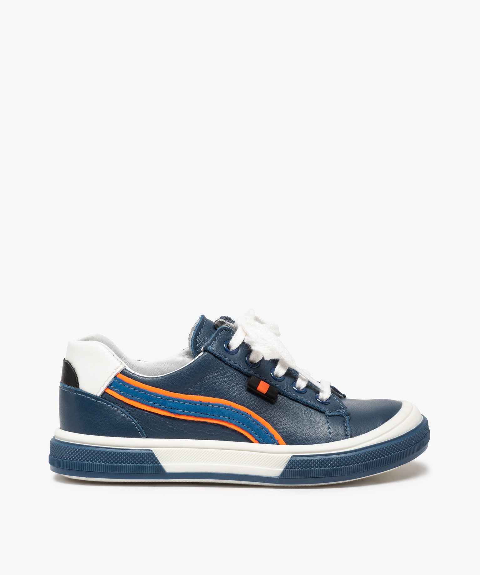 Baskets Garçon zippées en cuir détails fluo - Bopy marine | GEMO