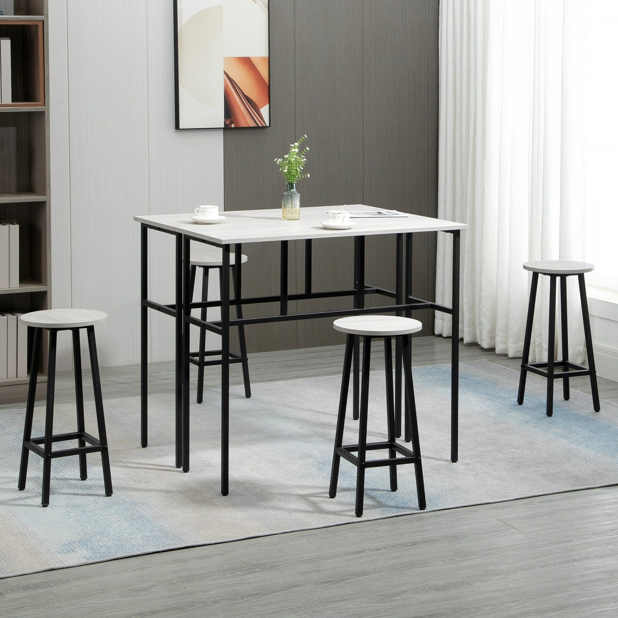 HOMCOM Bargruppe Bartisch-Set im Industriedesign, (Set, 6-tlg), 6-teilig Essgruppe 2 Bartisch mit 4 Stühlen Grau, Schwarz